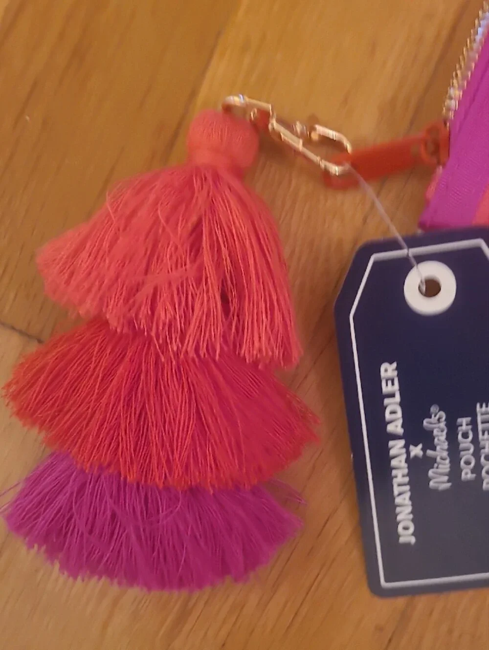Jonathan Adler Coral-Pink Monogram Cosmetic Pouch with Tassel